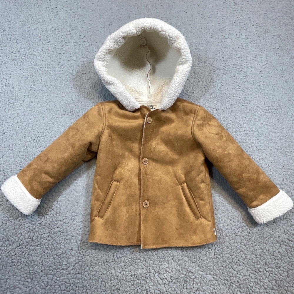Baby B'gosh Hooded Coat Kids 18M Brown Excellent Sherpa Lined Faux Suede Jacket